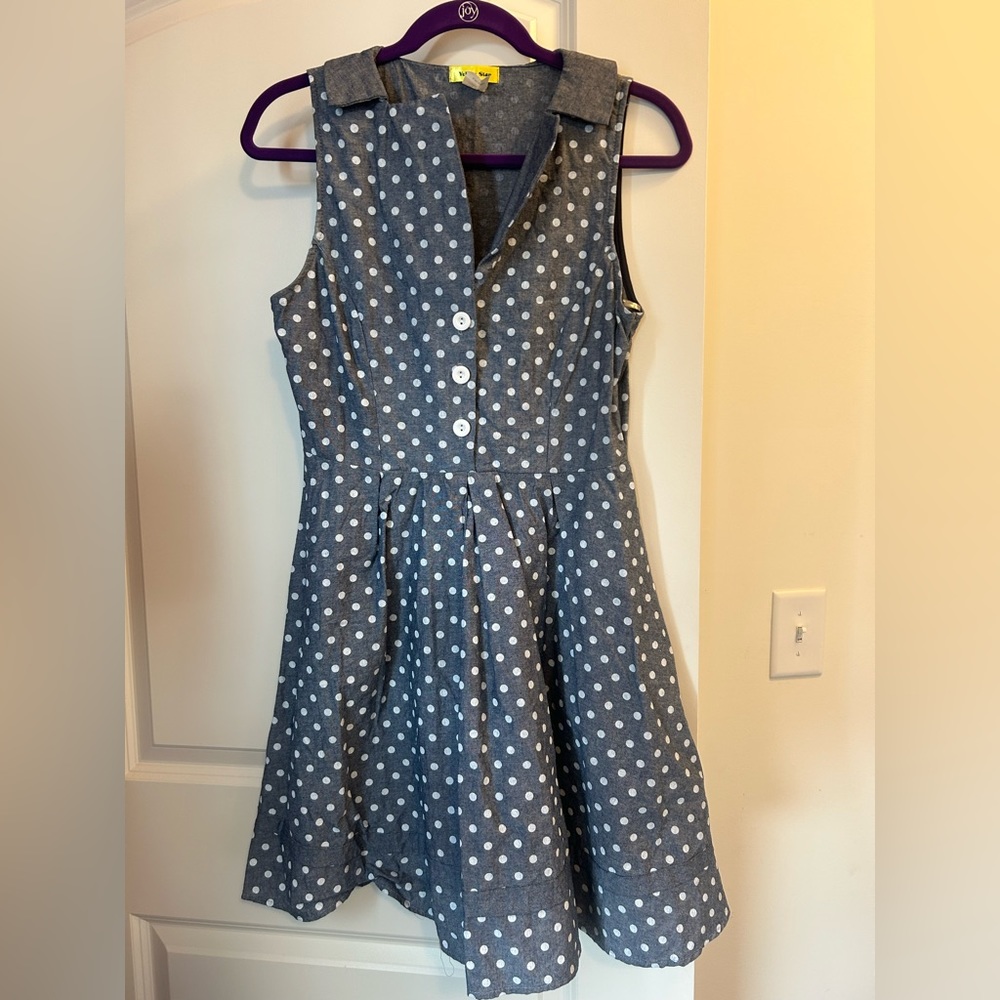 Yellow star ModCloth dress polka dots large